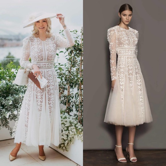 BRONX & BANCO Megan Midi Dress Bridal White Floral Lace Embroidered - Picture 1 of 9